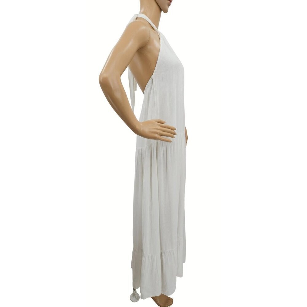 Francescas White Maxi Dress Sz M Tier Halter Open Back Lined Charlotte Avery NEW - Picture 2 of 12